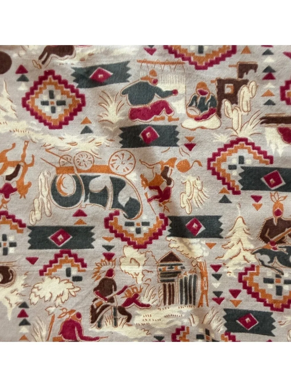 Vintage Native American Inspired Patterned Cotton Scarf